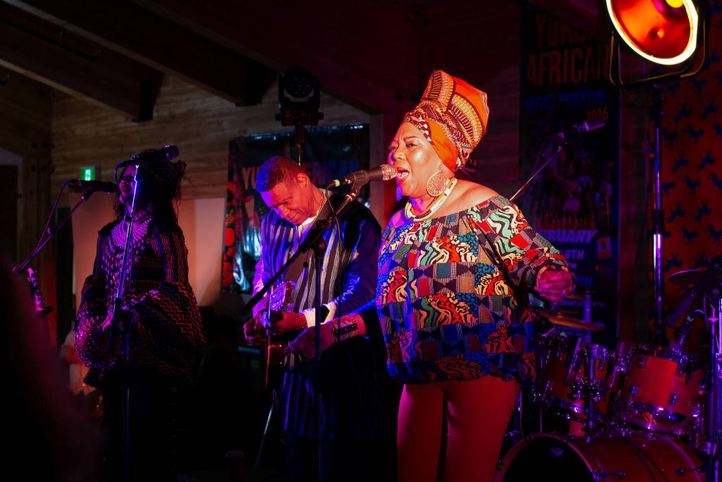 Lorraine Klaasen is the Ontario-based world music singer, at 2026 African Music Festival in Whitehorse. (Kevin Ceniza/ Yukon News)